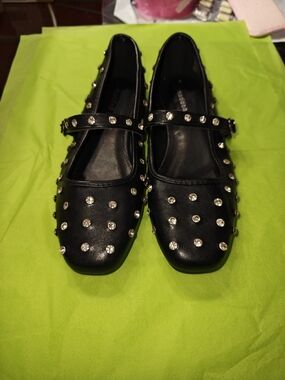 Madden Girl Black Studded Strap Flats
